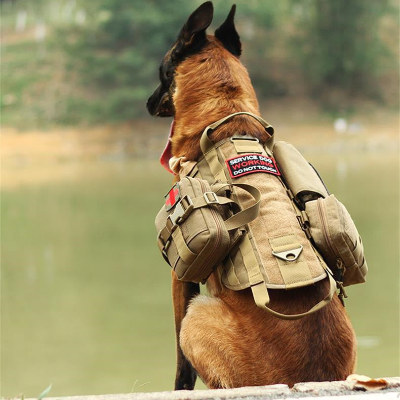 Tactical MOLLE Dog Harness – Military Adjustable Service Dog Vest with Patches for Large Dogs