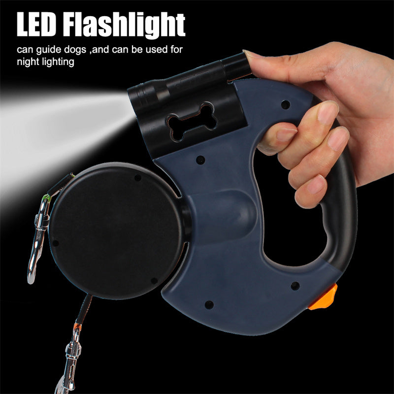 Dual Dog Leash Retractable 360° – Double Pet Lead with LED Flashlight & No Tangle