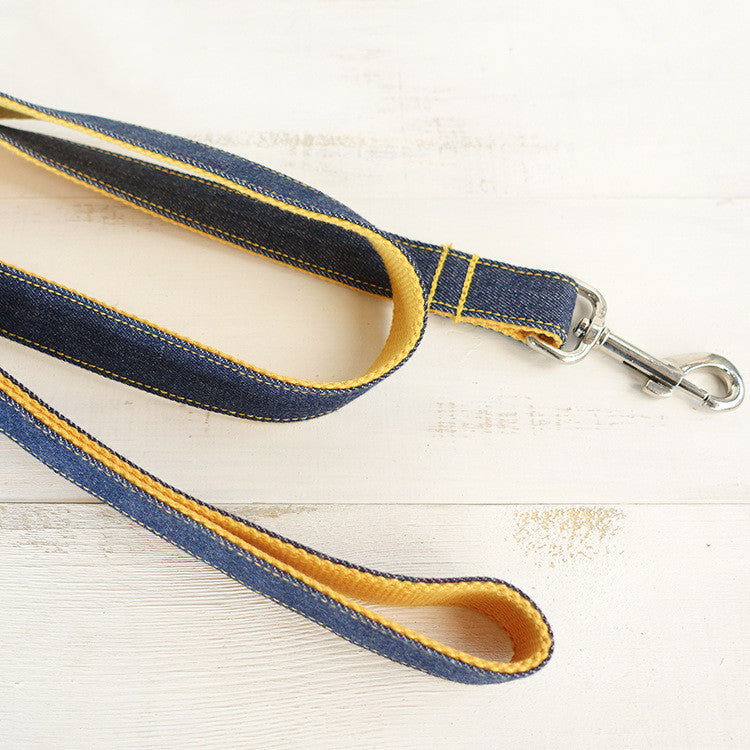 Cowboy Dog Collar & Leash Set – Denim Style with Metal Buckle