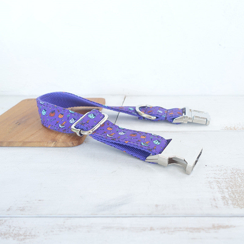 Halloween Dog Collar & Leash Set | Spooky Purple Print for Dogs XS/S/M/L/XL – Holiday Pet Costume Accessory
