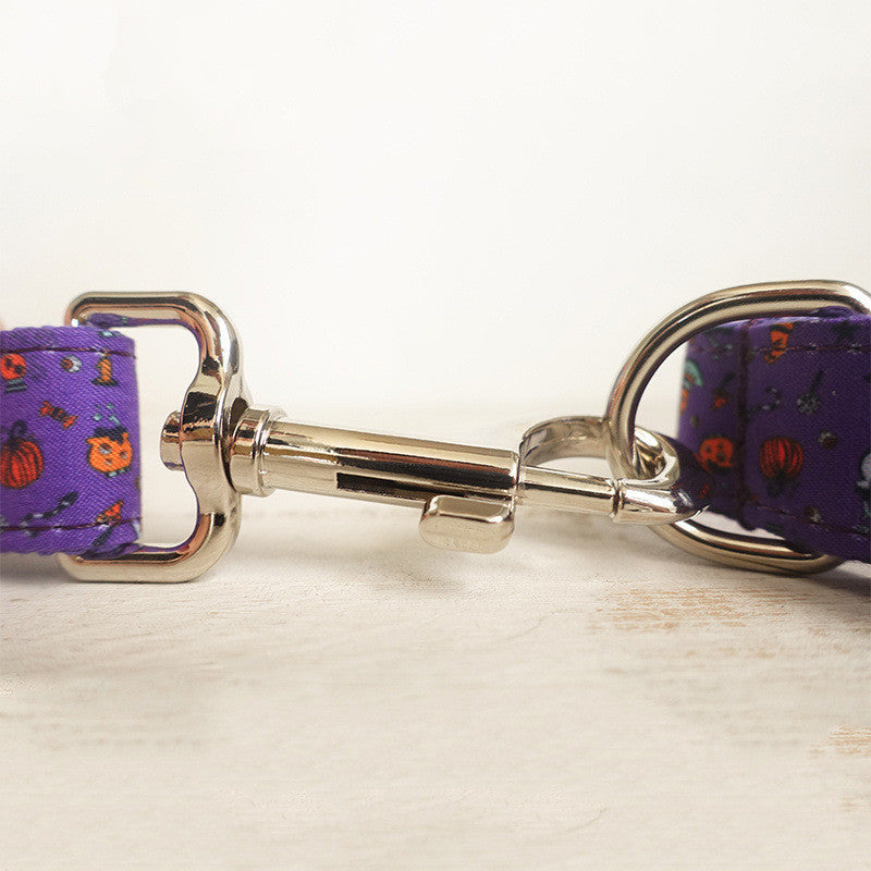 Halloween Dog Collar & Leash Set | Spooky Purple Print for Dogs XS/S/M/L/XL – Holiday Pet Costume Accessory