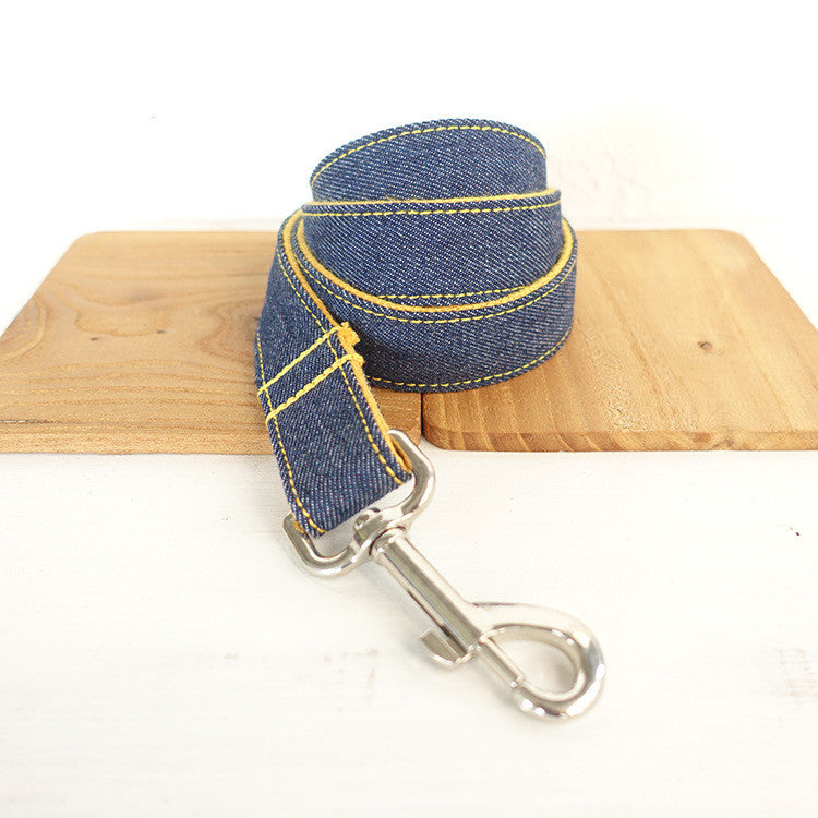 Cowboy Dog Collar & Leash Set – Denim Style with Metal Buckle