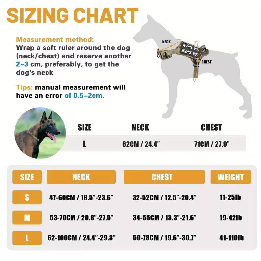 Tactical Service Dog Harness – No-Pull Adjustable Reflective Vest with Handle & Patches