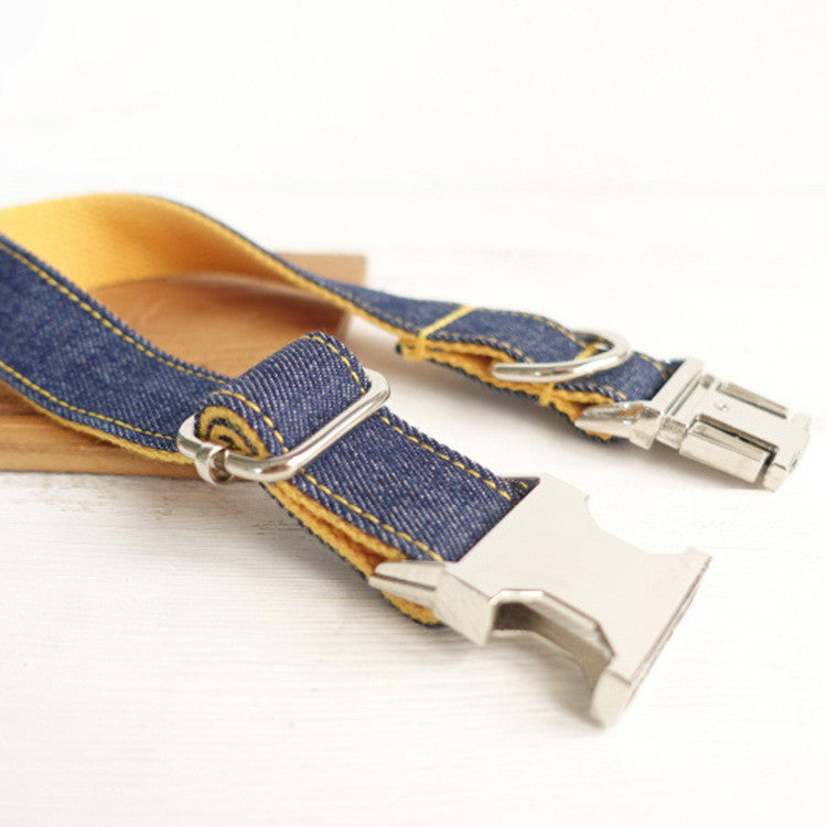 Cowboy Dog Collar & Leash Set – Denim Style with Metal Buckle