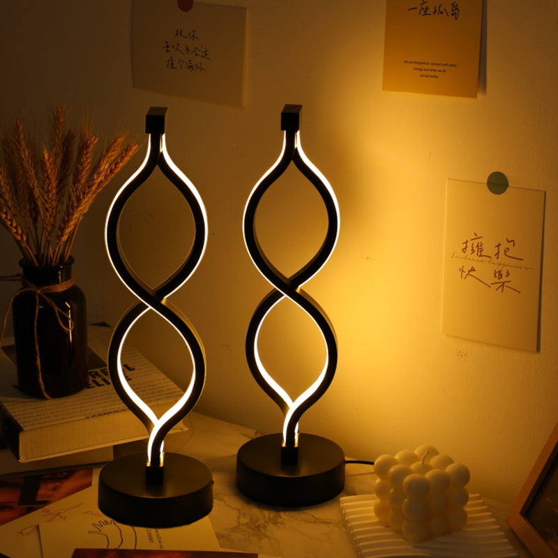 Wave-Shaped USB Desk Lamp Set of 2 – 3-Color Dimmable LED for Bedroom & Living Room