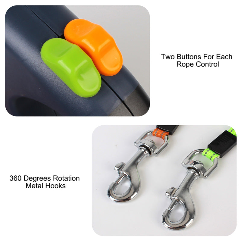 Dual Dog Leash Retractable 360° – Double Pet Lead with LED Flashlight & No Tangle