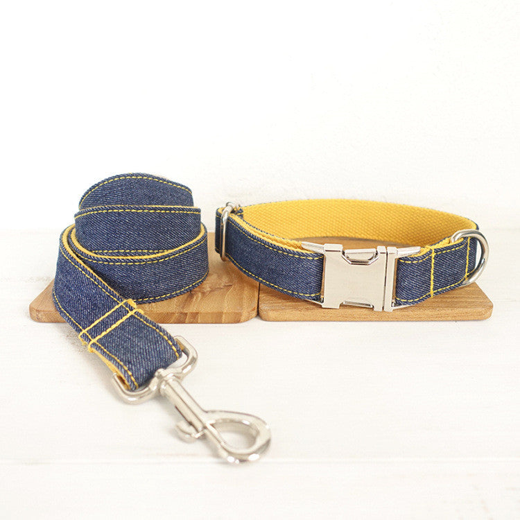 Cowboy Dog Collar & Leash Set – Denim Style with Metal Buckle