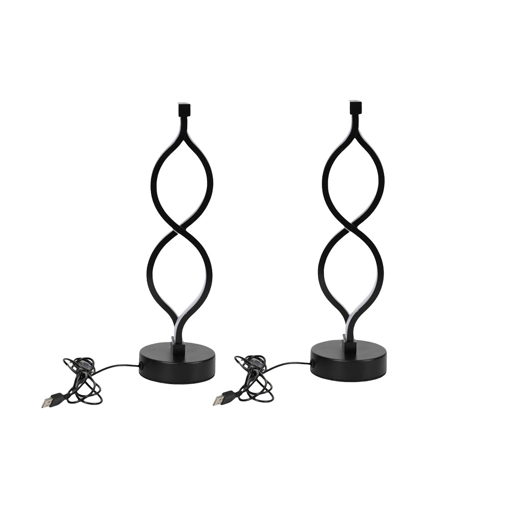 Wave-Shaped USB Desk Lamp Set of 2 – 3-Color Dimmable LED for Bedroom & Living Room