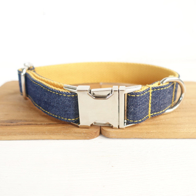 Cowboy Dog Collar & Leash Set – Denim Style with Metal Buckle
