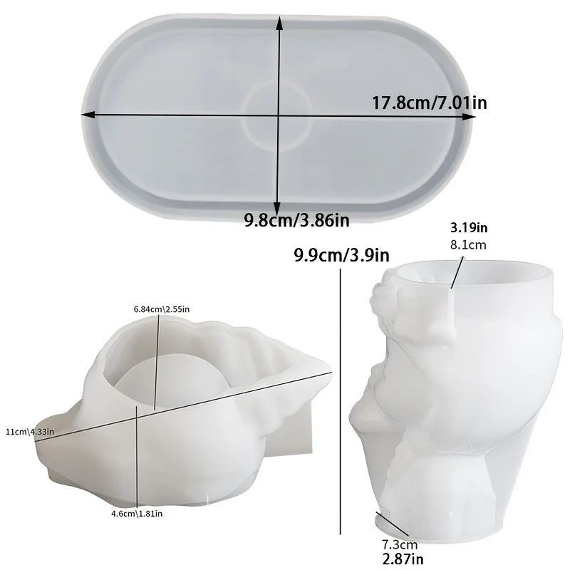 3-Piece Ocean Shell Silicone Mold Set | DIY Resin Jewelry Box, Flowerpot & Oval Tray Crafts