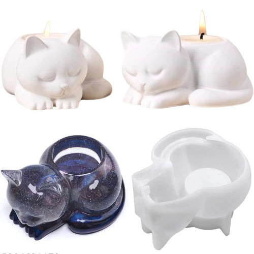 3D Cat Candle Holder Silicone Mold – DIY Animal Plaster, Resin & Home Decor