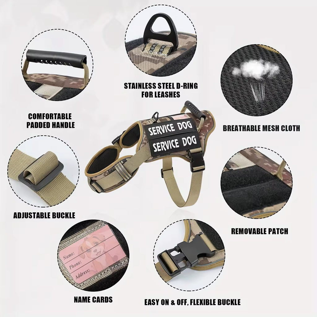 Tactical Service Dog Harness – No-Pull Adjustable Reflective Vest with Handle & Patches