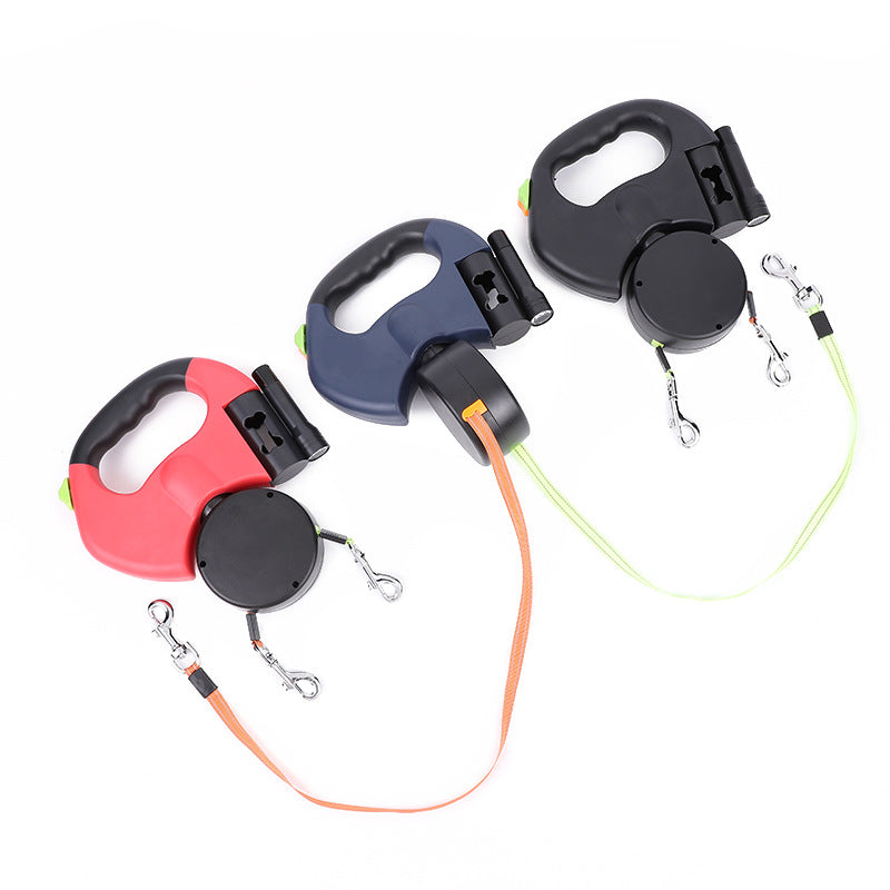 Dual Dog Leash Retractable 360° – Double Pet Lead with LED Flashlight & No Tangle