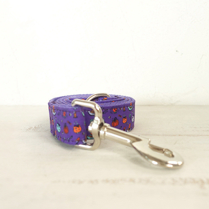 Halloween Dog Collar & Leash Set | Spooky Purple Print for Dogs XS/S/M/L/XL – Holiday Pet Costume Accessory